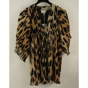 Ganni Leopard Print Mini Dress in Black and Tan